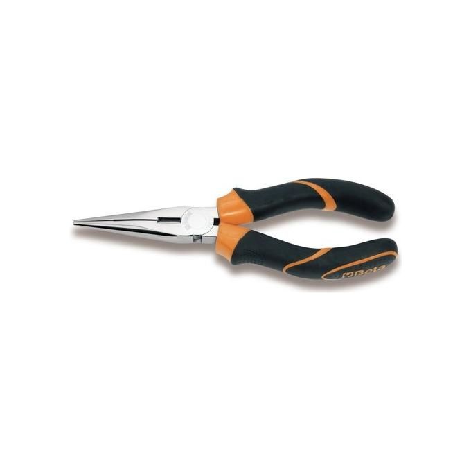 BETA Pinza a Becchi Mezzotondi Lunghissimi Diritti Zigrinati Corpo in Acciaio Cromato - ISO 5745 - Bi-materiale Plastico Antiscivolo 1166bm 1-2 Mm200