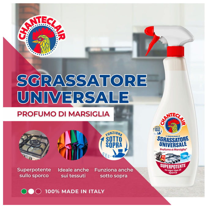 CHANTECLAIR 3351511 Sgrassatore Universale Profumo di Marsiglia 600 ml con Erogatore Trigger Funziona anche Capovolto colore Nero