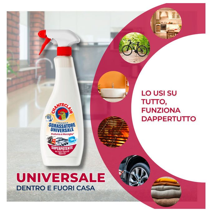CHANTECLAIR 3351511 Sgrassatore Universale Profumo di Marsiglia 600 ml con Erogatore Trigger Funziona anche Capovolto colore Nero