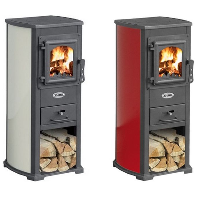K-Line Karma Stufa a Legna Acciaio e Ghisa 5.3 kW 68.9 mc Uscita Fumi Posteriore 120 mm colore Rosso
