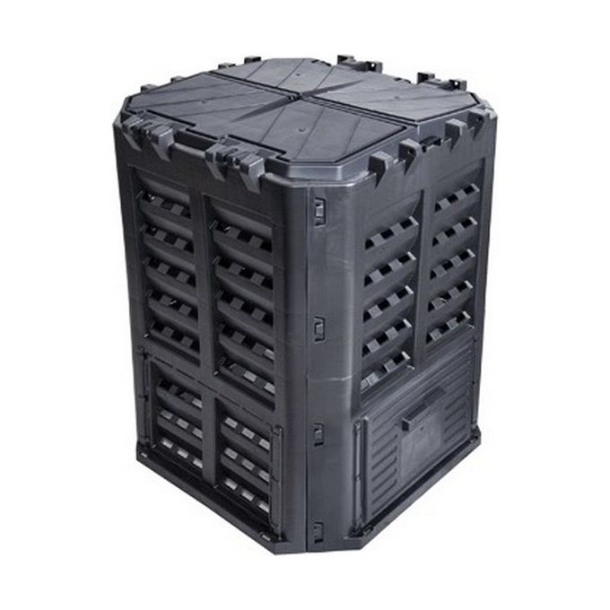 Brixo KOMPOBOX Compostiera da Giardino 360 Litri in Plastica Riciclabile con Portello di Carico Superiore e Sportelli di Scarico Lucchettabili colore Nero
