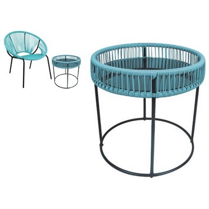 Arpa FR_199056 Tavolo Bistrot Struttura in Acciaio Piano in Vetro 5 mm colore Azzurro Marine