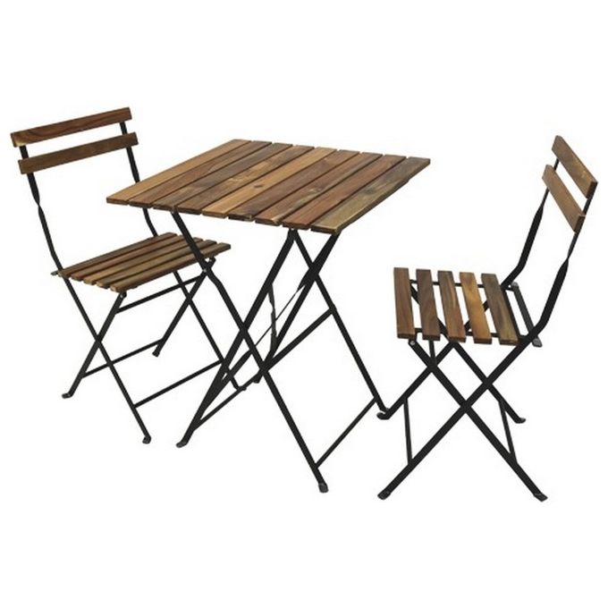 Brixo FRASCHE-199058 Woody Set Bistrot da Giardino Tavolo 60x60 cm e 2 Sedie Pieghevoli Acciaio e Legno Acacia