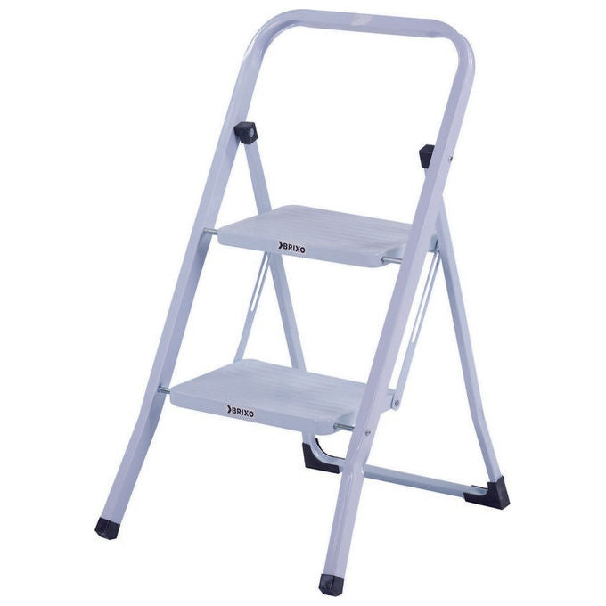 Brixo F232150 Quick Step Sgabello Pieghevole 2 Gradini Acciaio Salvaspazio Certificato GS TUV colore Bianco