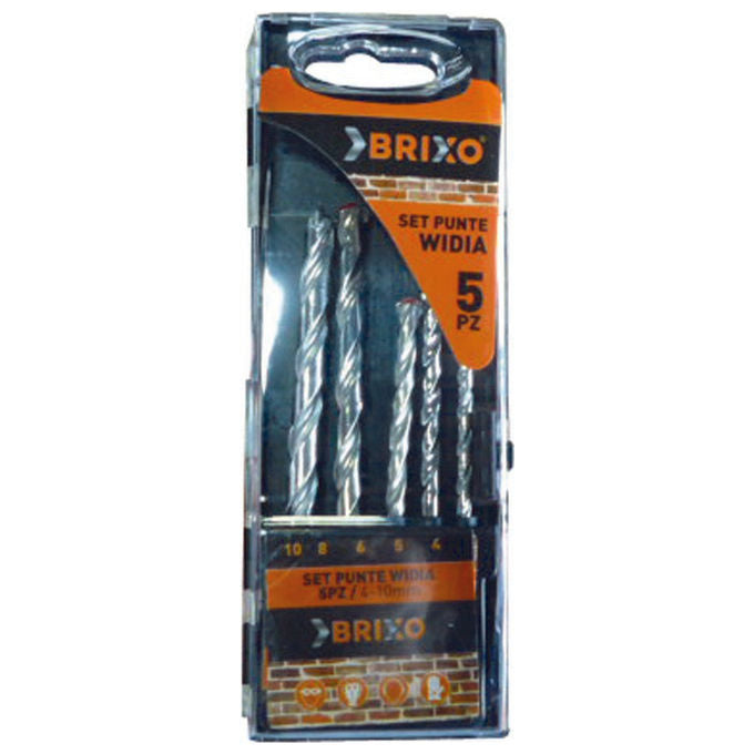 Brixo F295251 Set Punte Widia per Muro Roto-percussione 5 Pz diametri 4 5 6 8 10 mm Carburo di Tungsteno DIN 8039