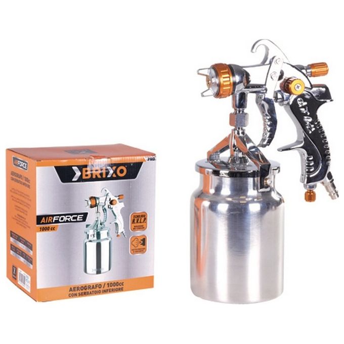 BRIXO AIRFORCE Aerografo Inferiore Serbatoio 1000 cc Tecnologia HVLP Ugello 1,4 mm Attacco M 1-4'' colore Nero