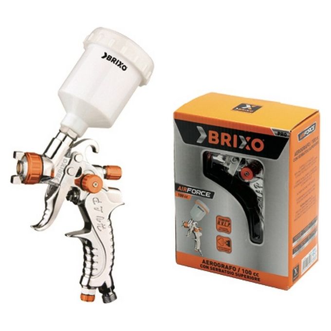 BRIXO  FRA-303056 Super Airforce Aerografo con Serbatoio Superiore 100 cc Tecnologia HVLP Ugello in Ottone 0,8 mm Attacco M 1-4'' colore Nero