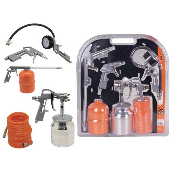 Brixo F303060 Kit Accessori per Aria Compressa 5 Pezzi con Aerografo 750 cc Ugello 1,2 mm Pistola Soffiaggio Lavaggio Gonfiaggio e Tubo Flessibile 5 m colore Nero