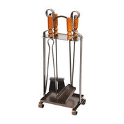 Brixo FRA-355059 Attrezzatura per Camino Totem 4 Pezzi con Contenitore Manici in Legno Ferro Battuto Verniciato a Polvere dimensioni 27xH65 cm colore Nero