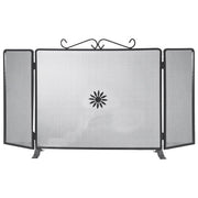 Fraschetti FRA-355232 Parascintille per Camino in Ferro Battuto con Ante Laterali Pieghevoli Decorazione Floreale Centrale colore Nero