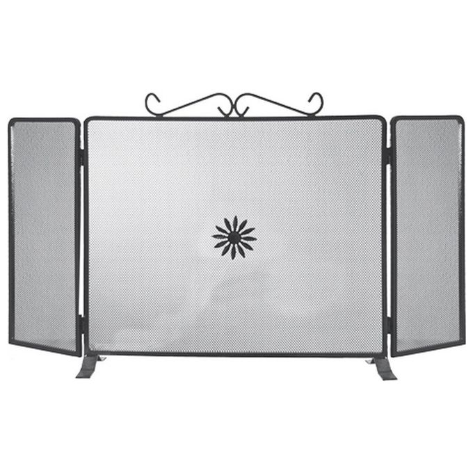 Fraschetti FRA-355232 Parascintille per Camino in Ferro Battuto con Ante Laterali Pieghevoli Decorazione Floreale Centrale colore Nero