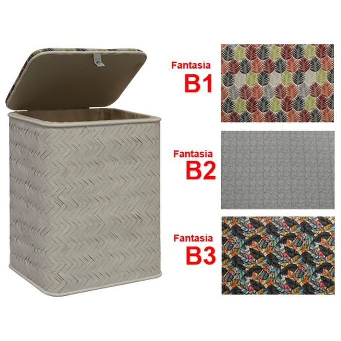 Brixo FRASCHE-498422 Cesta Portabiancheria 55 Lt in Faggio e Giunco con Fodera in Cotone 100% colore Bianco