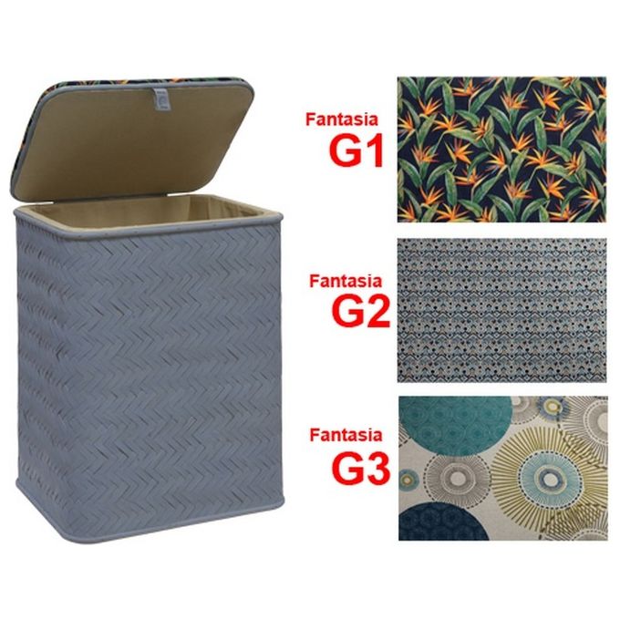 Brixo FRASCHE-498430 G1 Cesta Portabiancheria 55 Lt in Stuoia di Giunco e Cotone 100% colore Glicine