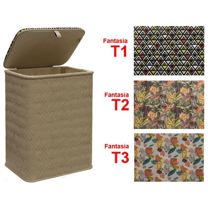 Lombardiangelo FRASCHE-498442 Cesta Portabiancheria 55 Litri in Giunco e Cotone colore Tortora
