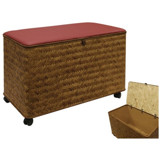Brixo F498470 Cesta Portalegna Jumbo 245 Lt struttura faggio rivestimento giunco top ecopelle 5 ruote colore Castagno