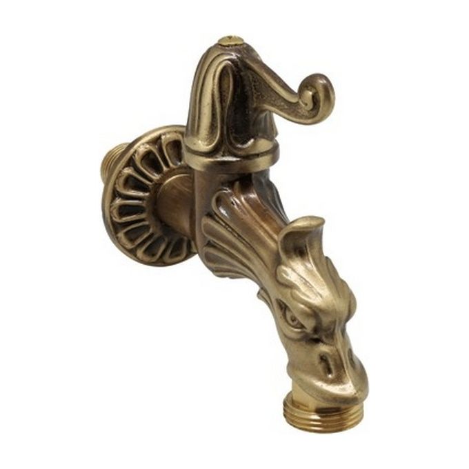 Brixo 0147 Rubinetto in Stile per Fontane da Esterno Decorazione Drago Ottone Attacco 1-2'' con Adattatore 3-4''