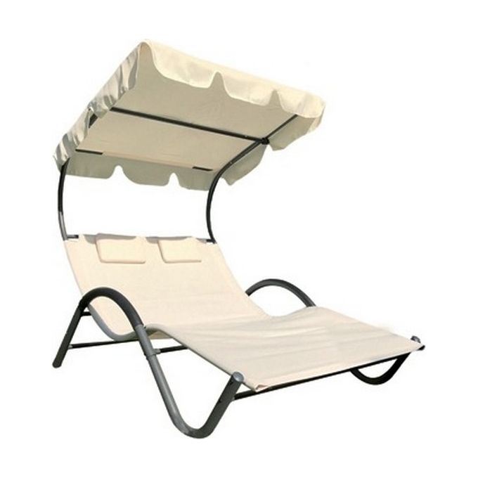BuyStar FRA-531798 Lettino Prendisole con Tetto Orientabile in Acciaio e Textiline 2 Posti Dotato di Ruote colore Beige