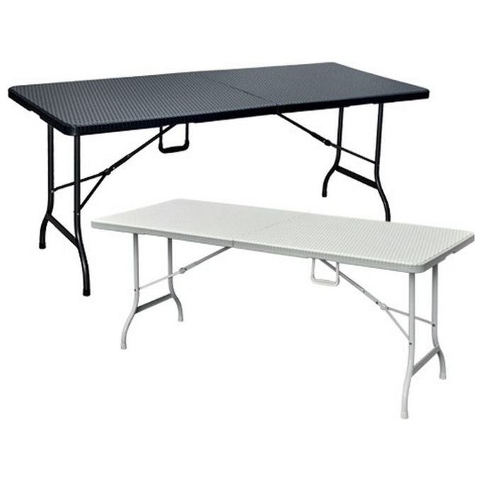 BuyStar FR_531906 Tavolo Pieghevole Polyrattan Acciaio Verniciato a Polvere Epossidica Resina Effetto Rattan Bianco 180x75x72 cm colore Bianco