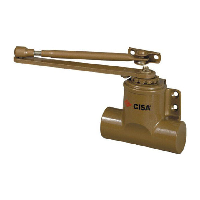CISA 24800-01 Serie 601-T Chiudiporta Tradizionale per Porte fino a 75 cm e 30 Kg Braccio in Acciaio Corpo in Ghisa Regolazione Idraulica e Molla colore Oro