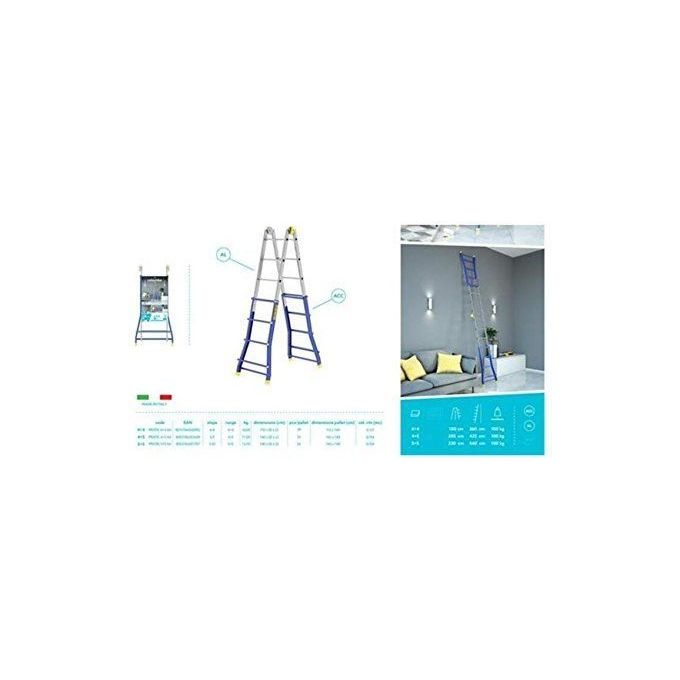 Colombo New Scal PRATIC4+4AA Pratic Scala Pieghevole 8 Gradini Zigrinati 3,6 m 100 Kg Piedini Antiscivolo colore Acciaio Inox