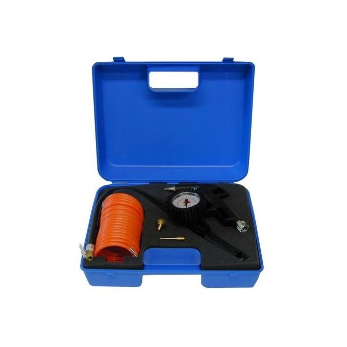 WALMEC 0680943-B Kit Gonfio Kit per gonfiaggio con pistola gonfiaggio con manometro pistola soffiaggio 3 adattatori e tubo spiralato da 5 mt colore Nero