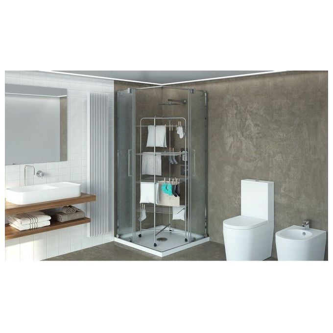 Colombo New Scal ST194-4 Icaro Stendibiancheria a Torre 40 m 4 Piani Acciaio Antiruggine con Ruote 4,6 Kg colore Grigio Turchese