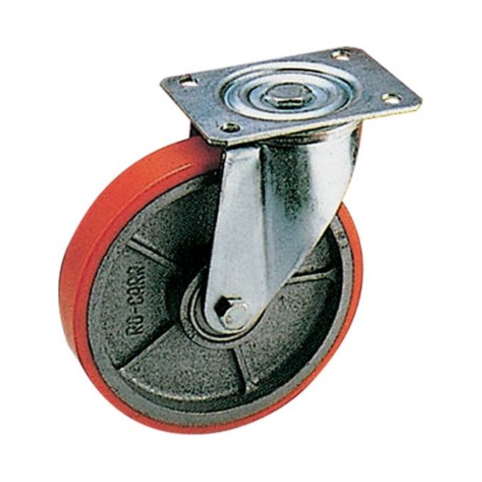 RO-CARR F319541 Ruota Poliuretanica Rotante con Piastra in Acciaio Zincato Diametro 100 mm Portata 110 Kg colore Rosso