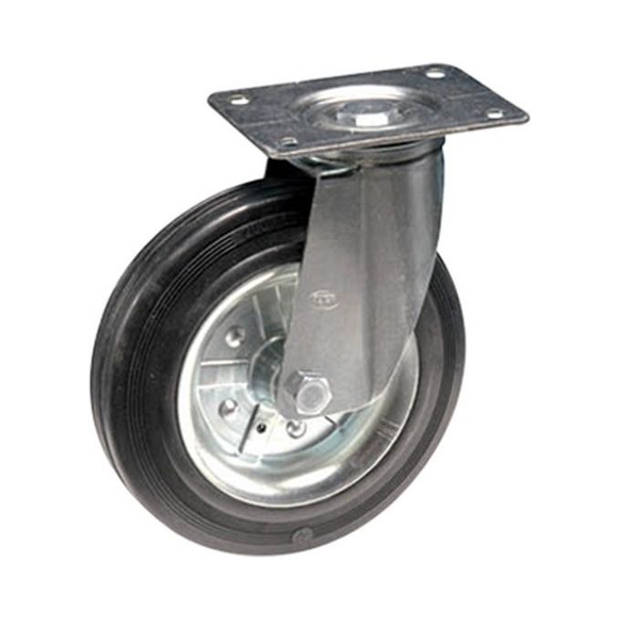 Generica F319102 Ruota con Forcella Rotante Art. 350 Ø 200 mm Portata 200 Kg Piastra 140×110 mm Materiale Acciaio Stampato Zincato colore Nero