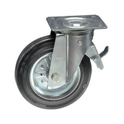 ROCARR 350FR Ruota con Forcella Rotante con Freno Diametro 200 mm Capacita' 250 Kg Materiale Gomma Nera con Flange in Acciaio Supporto Zincato colore Nero