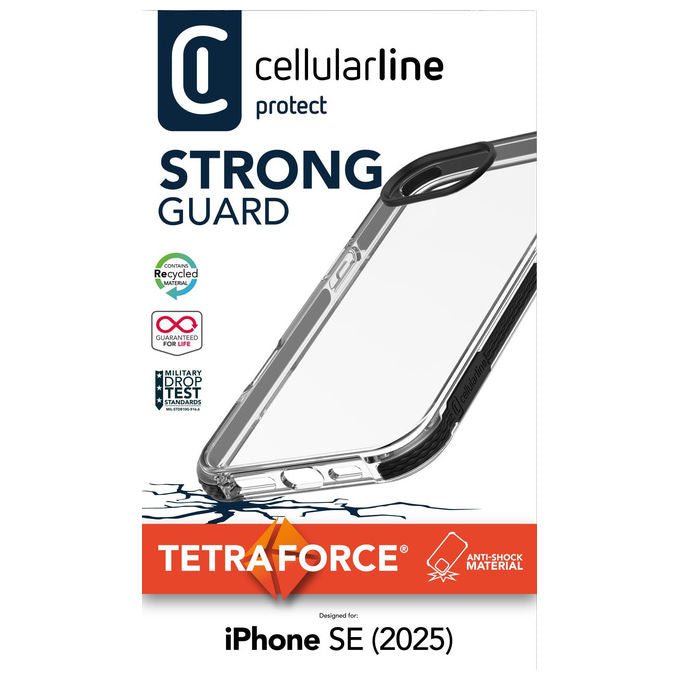 Cellularline, Custodia Tetra Force Strong Guard, iPhone SE (2025), Trasparente e Nero