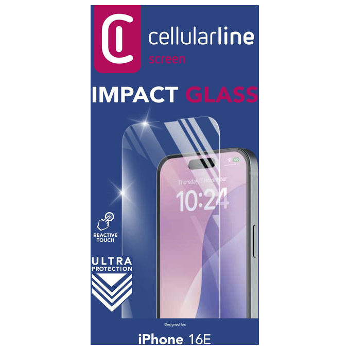 Cellularline Impact Glass, Vetro Temperato per iPhone 16e, Sottile e Resistente