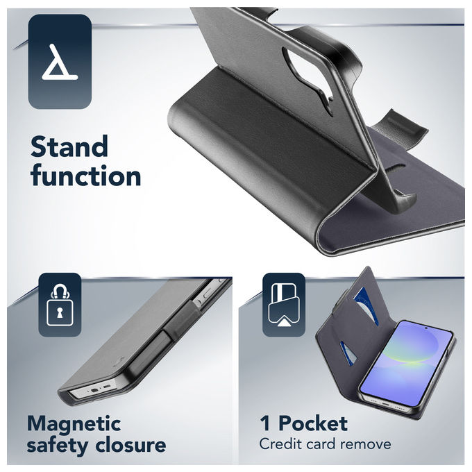 Cellularline Book Custodia a Libro Nera per Samsung Galaxy A36-A56 con Tasca Portatessera