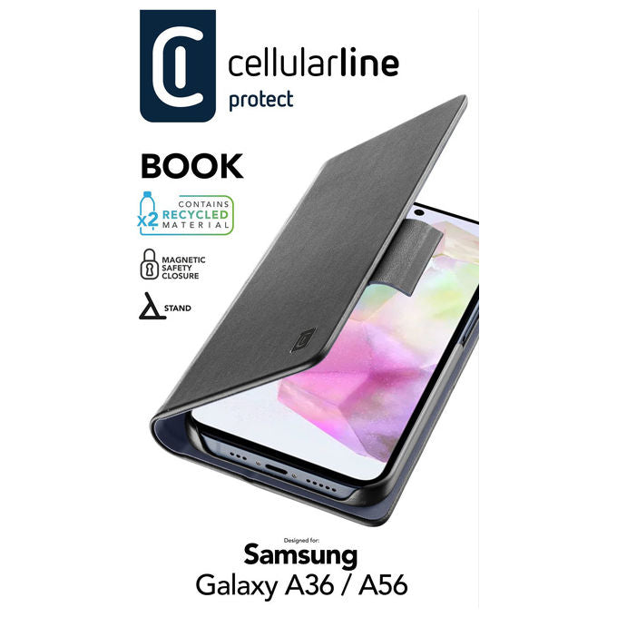 Cellularline Book Custodia a Libro Nera per Samsung Galaxy A36-A56 con Tasca Portatessera
