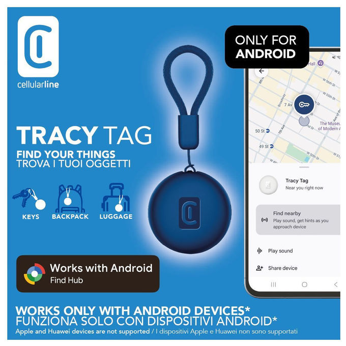 Cellularline Tracy Tag, Localizzatore Bluetooth Android