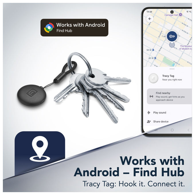 Cellularline Tracy Tag, Localizzatore Bluetooth per Android, Rosa