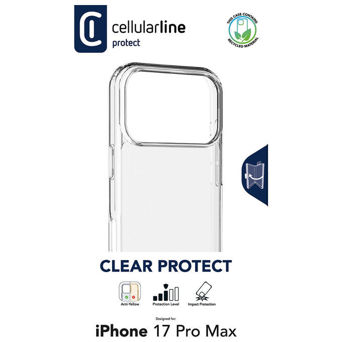 Cellularline Custodia Rigida Trasparente Antiurto Bordo Gomma iPhone 17 Pro Max