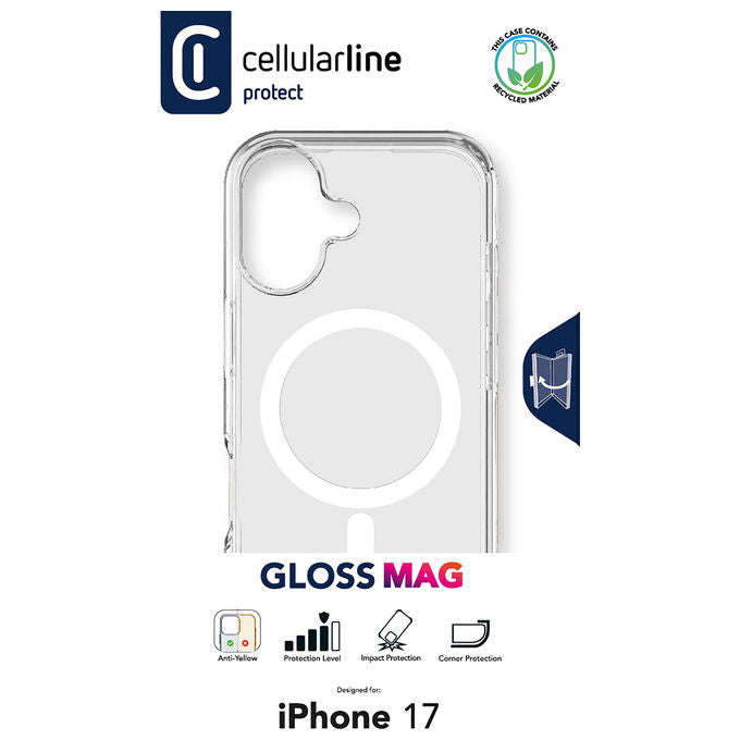 Cellularline, Cover Trasparente MagSafe, Anti-Giallo, Anti-Batterica, iPhone 17