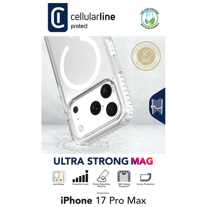 Cellularline TETRAMAG2IPH17PRMT Ultra Strong Mag Cover iPhone 17 Pro Max Anti-shock MagSafe Qi2 colore Trasparente