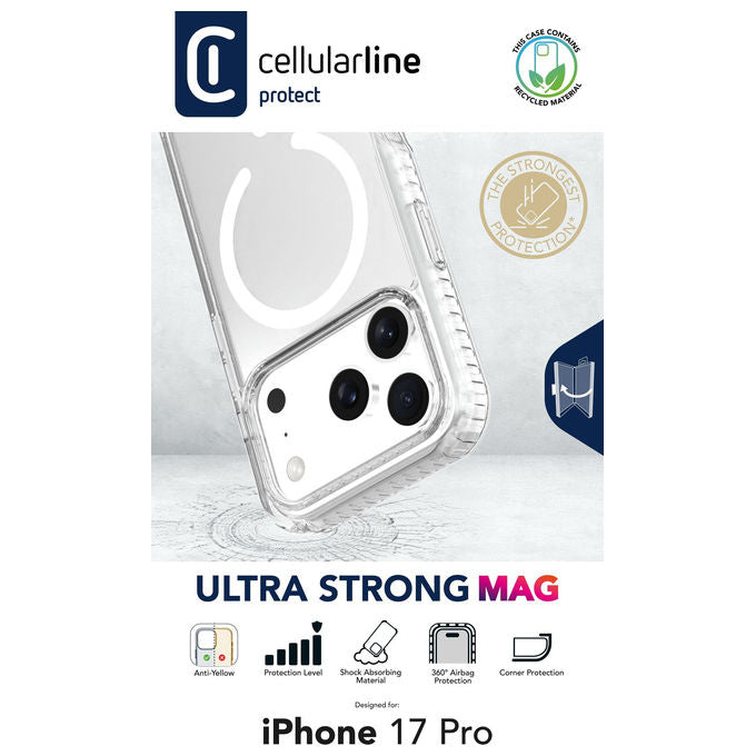 Cellularline, Custodia Ultra Protettiva Trasparente, Anti-shock, iPhone 17 Pro, Bords Rinforzati