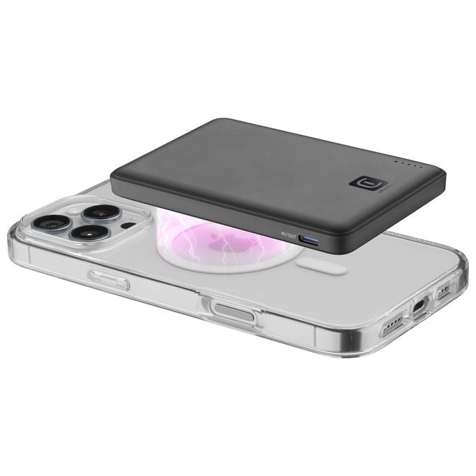 Cellularline PBNEWMAG5000K Power Bank Wireless con Tecnologia MagSafe Capacita' 5000 mAh Potenza di Ricarica 7.5W colore Nero