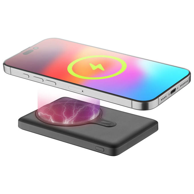 Cellularline PBNEWMAG5000K Power Bank Wireless con Tecnologia MagSafe Capacita' 5000 mAh Potenza di Ricarica 7.5W colore Nero