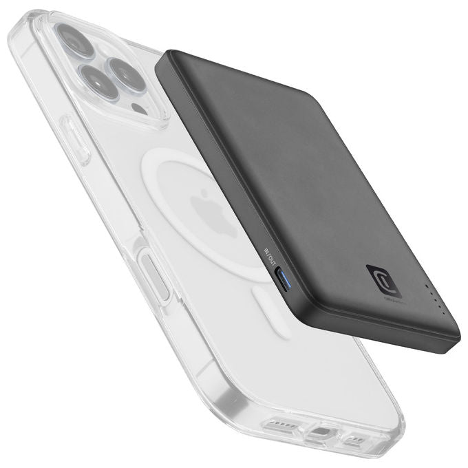 Cellularline PBNEWMAG5000K Power Bank Wireless con Tecnologia MagSafe Capacita' 5000 mAh Potenza di Ricarica 7.5W colore Nero