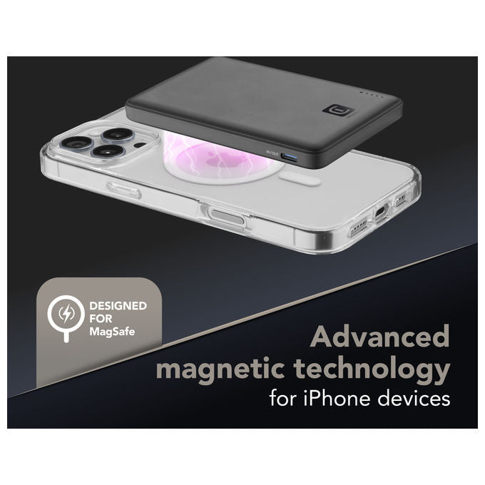 Cellularline PBNEWMAG5000K Power Bank Wireless con Tecnologia MagSafe Capacita' 5000 mAh Potenza di Ricarica 7.5W colore Nero