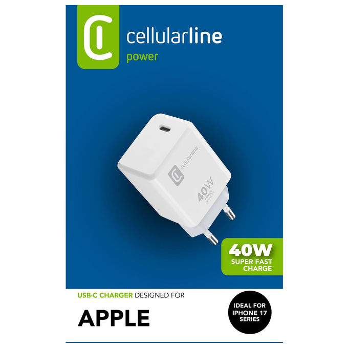 Cellularline ACHIPHUSBCPD40WW Caricabatterie USB-C 40W Power Delivery Ricarica Rapida iPhone iPad MacBook colore Bianco