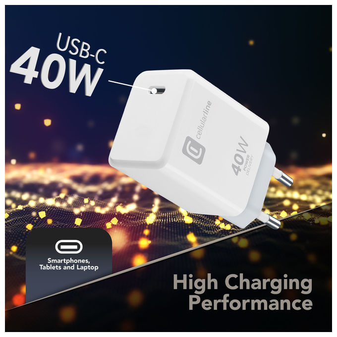Cellularline ACHIPHUSBCPD40WW Caricabatterie USB-C 40W Power Delivery Ricarica Rapida iPhone iPad MacBook colore Bianco