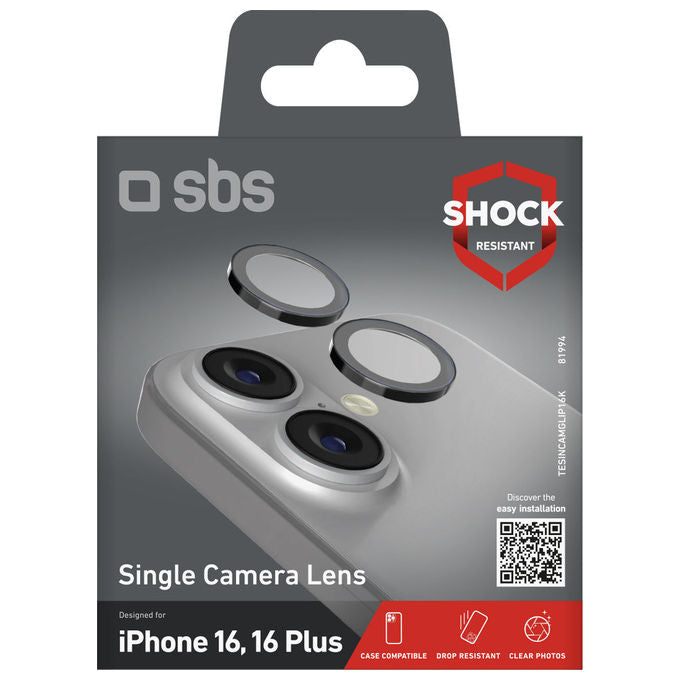 SBS TESINCAMGLIP16K Protezione Obiettivo Fotocamera iPhone 16 16 Plus Vetro Temperato 9H Antigraffio colore Trasparente