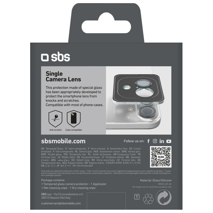SBS TESINCAMGLIP16K Protezione Obiettivo Fotocamera iPhone 16 16 Plus Vetro Temperato 9H Antigraffio colore Trasparente