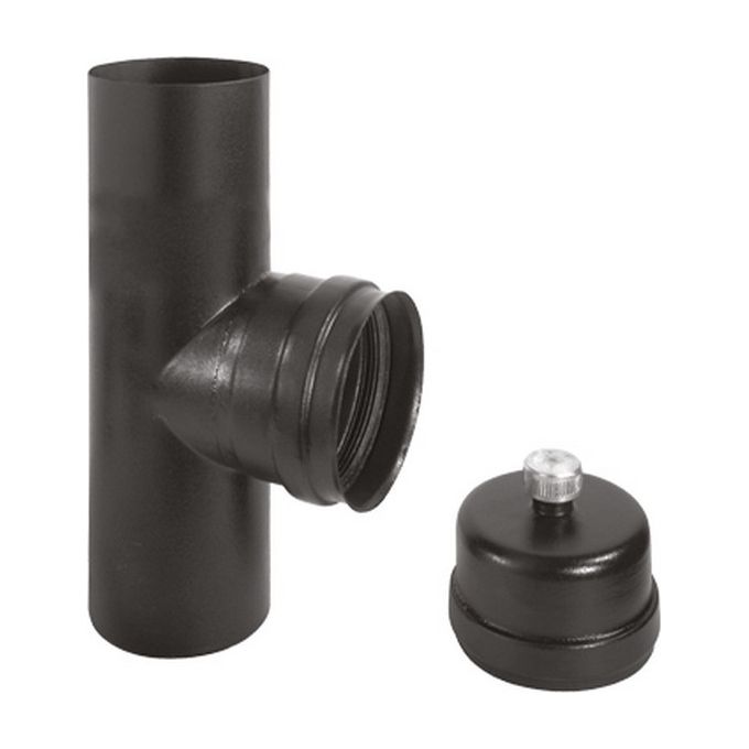 Ala Pellet Eco FRA-113689 Raccordo a T F.F. in Acciaio Smaltato Porcellanato Nero Opaco con Guarnizione Siliconica diametro 10 cm spessore 0 8 mm colore Nero