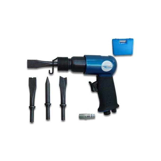 Walmec 8019186056680 62002 ASTUROMEC Scalpello Pneumatico in Alluminio Verniciato 6,2 bar 220 lt-min 3500-5000 colpi-min Attacco Aria 1-4'' con Innesto D Valigetta 4 Scalpelli Molla Bloccaggio colore Nero