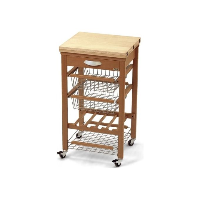 Arredamenti Italia ARREDAMENTI ITALIA_585-CW Gastone Carrello Cucina in Legno Massiccio con Piano Apribile e Cestelli Scorrevoli colore Ciliegio